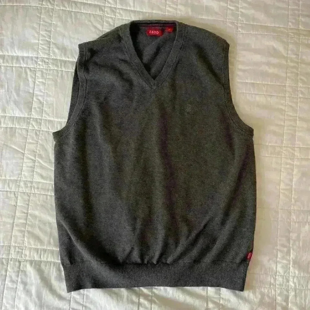 izod knit sweater vest mens L 100% cotton preppy v-neck old money academia